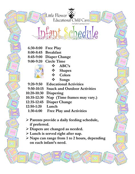 Infant Daily Schedule For Daycare Daily Agenda Calendar Infant