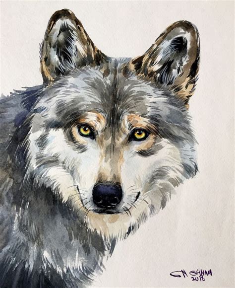 Gray Wolf Portrait Wildlife Animal Forest Animal Original Watercolor