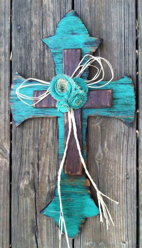 Shabby Chic Wooden Cross With Burlap Rosettes Free By Auchantae 4500