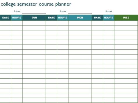 Printable Semester Schedule Template Free Excel Tmp