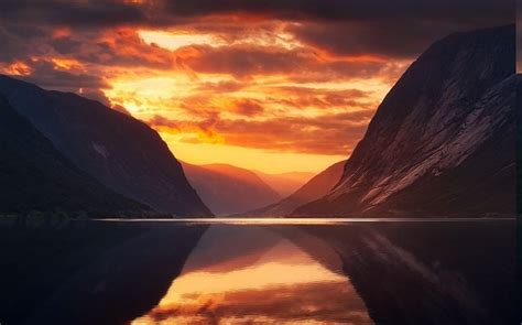 1230x768 Nature Landscape Fjord Mountain Sky Clouds Norway Midnight