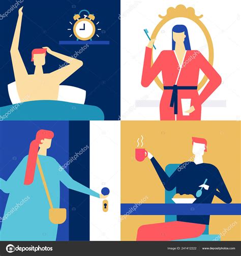 Daily Routine Flat Design Style Colorful Illustration Stock Vector