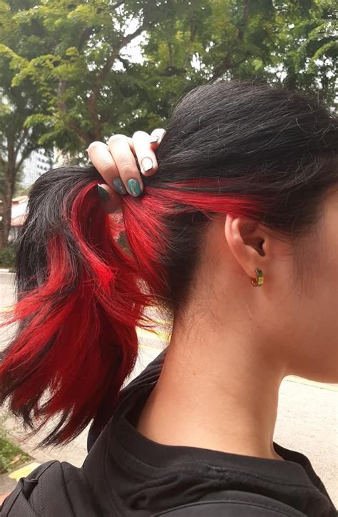 Black Hair Dyed Red Underneath Hair Styles Hair Color Streaks Hair