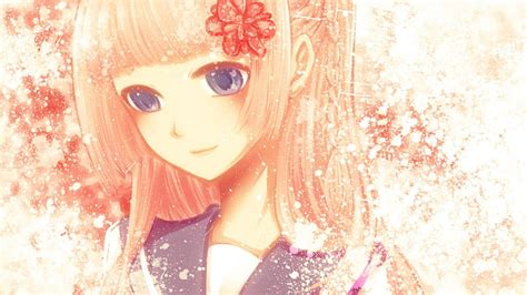 Chica Sonrojada Uniforme Niña Anime Sonrojo Flor Sonreír Pelo
