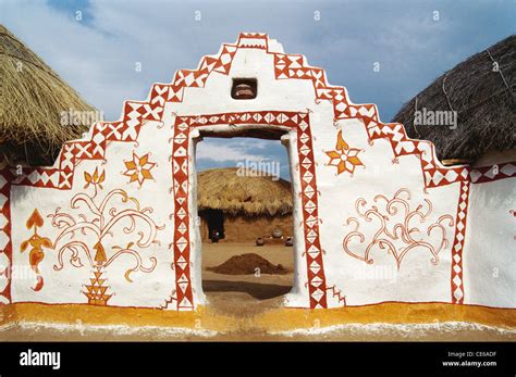 Painted Entrance Gate Of House In Khudi Village Jaisalmer Rajasthan