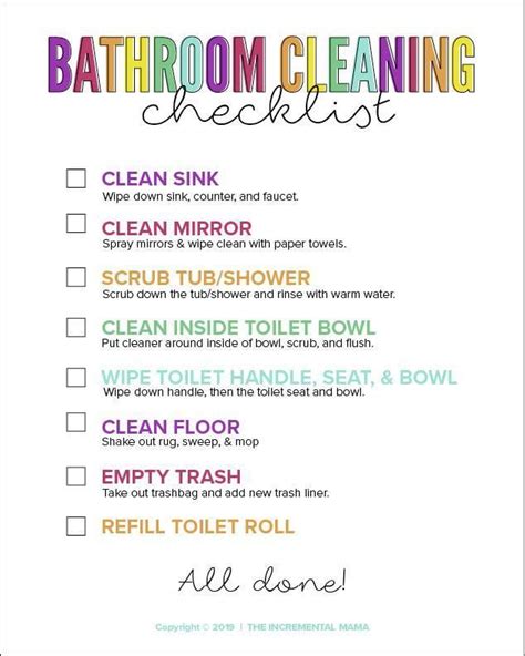 Free Printable Bathroom Cleaning Checklist For Kids Bathroom Cleaning