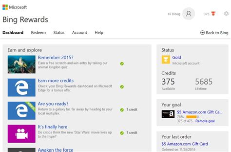 Microsoft rewards is a free program, operated by microsoft, which rewards you to search bing, take quizzes, answer a poll question, shop their store and more. Bing Rewards - Dashboard - Picture - Image - Photo