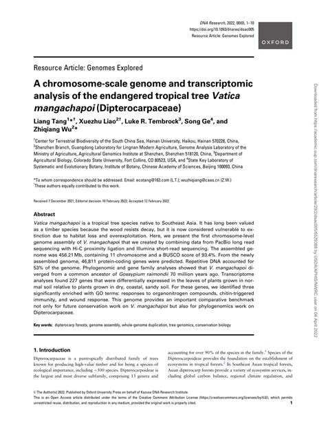 PDF A Chromosome Scale Genome And Transcriptomic Analysis Of The