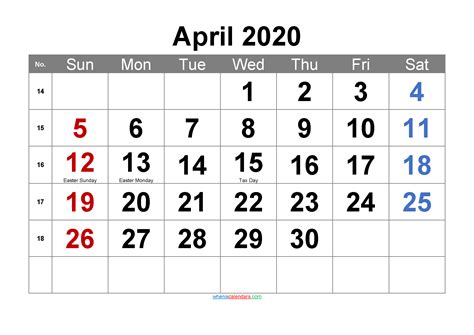 Printable April 2020 Calendar With Holidays