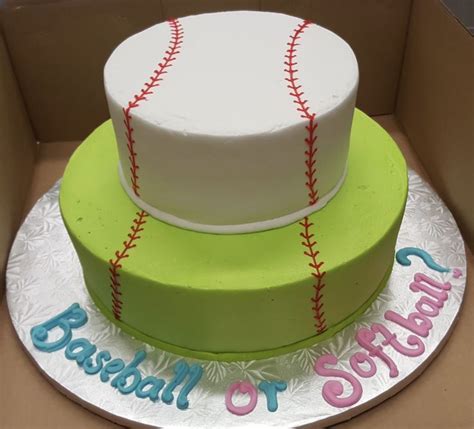 We are having our gender reveal party i cannot wait i'm so excited i have one friend of mine who knows the gender nobody else knows i don't know lewis does not know this will be very fun and interesting daddy whoo. Calumet Bakery Baseball or Softball? Gender Reveal Cake | Baseball gender reveal, Gender reveal cake