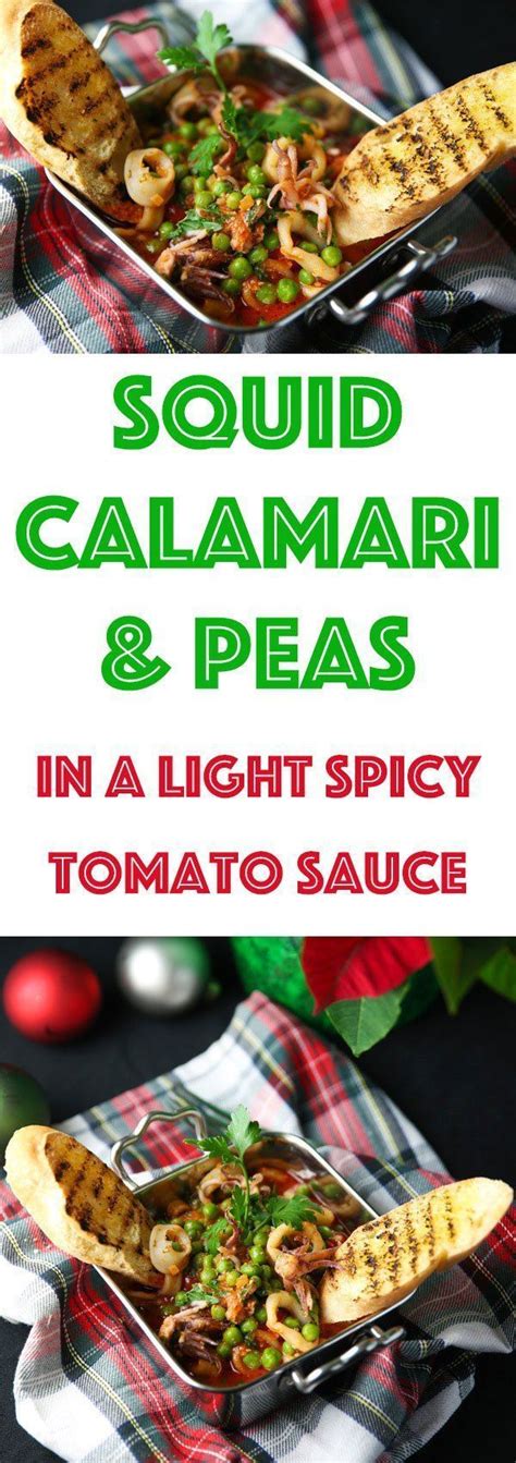 Squid Calamari And Peas In A Light Spicy Tomato Sauce