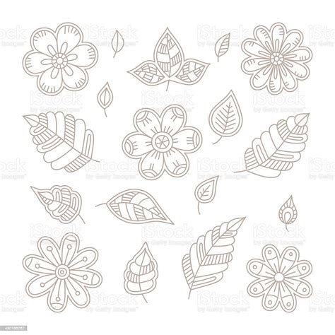 Vector Vintage Floral Design Elements Set In Mono Line Style Stock