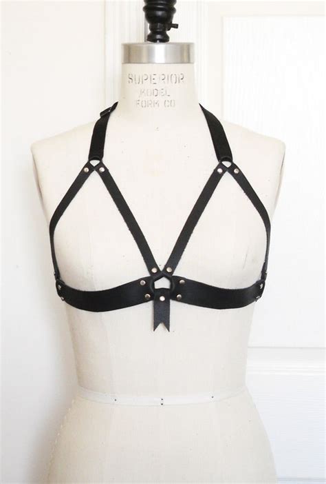 Classic Leather Harness Bra Leather Frame Bra Open Cup