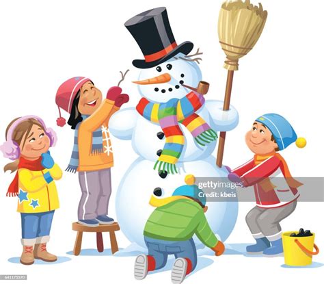 Kids Building A Snowman High Res Vector Graphic Getty Images