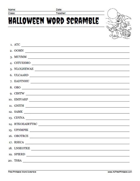 Free Halloween Word Scramble Printables