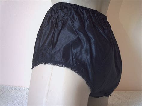 Sissy Vintage Full Cut Pinup Panties Black Nylon Frilly Knickers OS 50