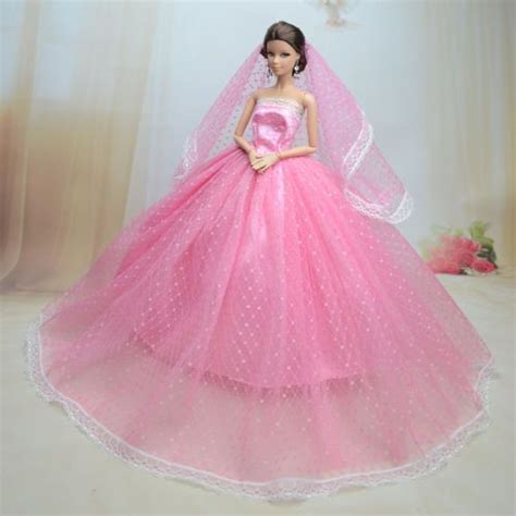 Pink Fashion Royalty Princess Dress Clothes Gown Veil For Barbie Doll S180a Trajes De Fiesta
