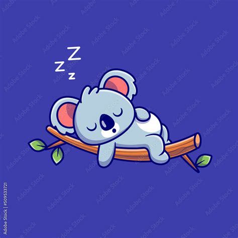 Cute Koala Sleeping On The Tree Cartoon Vector Icon Illustration