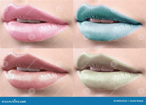 Collage Of Female Lips Covered In Lipstick Stock Image Image Of Maquillage Cosmetology 88923553