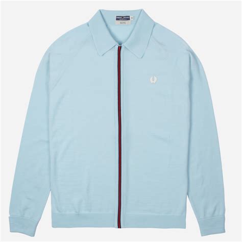 fred perry zip through knitted polo shirt in blue for men lyst