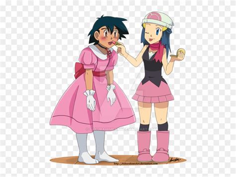 Ash And Dawn Commission By Sakurahimeart Pokemon Ash In A Dress