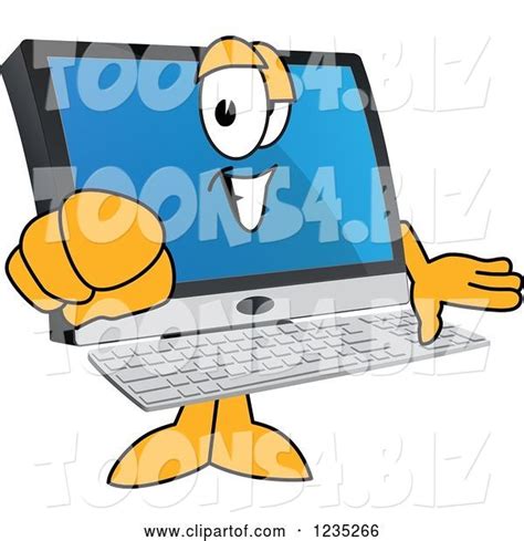 Vector Illustration Of A Cartoon Pointing Pc Computer Mascot By