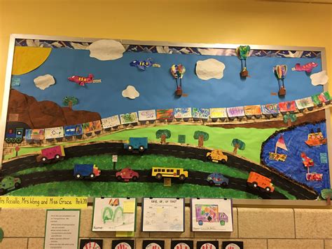 Here are some of the best bulletin boards i've seen or have created on my own. Transportation theme bulletin board | Preschool art ...
