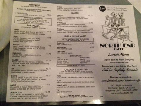 North End Caffe Menu Menu For North End Caffe Manhattan Beach