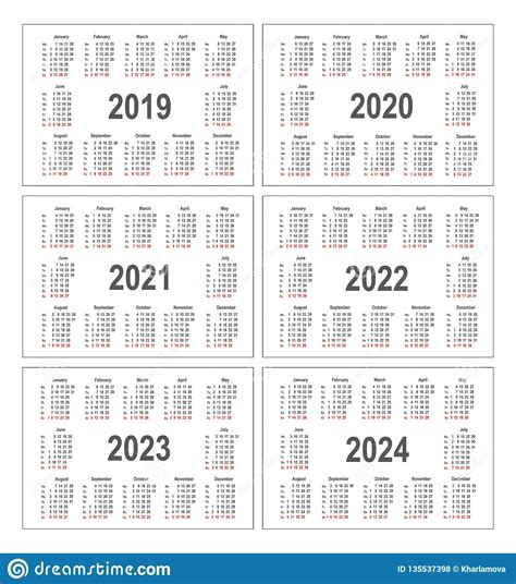 Calendario Semplice Per 2019 2020 2021 2022 2023 E 2024 Anni