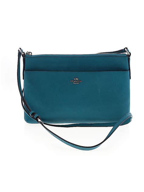 Coach Solid Teal Blue Leather Crossbody Bag One Size 78 Off Thredup