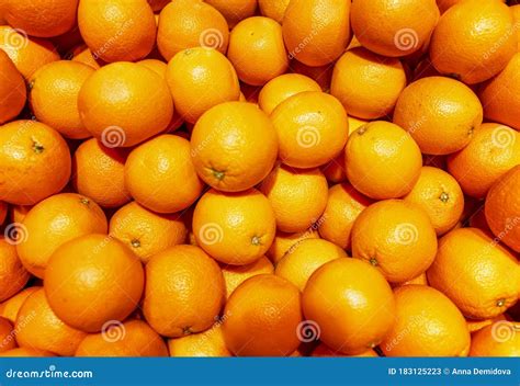 Bright Ripe Oranges On The Counter In The Supermarket Vitamins And A