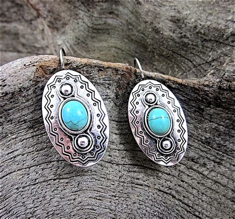 Turquoise And Silver Aztec Earrings Earrings Aztec Earrings