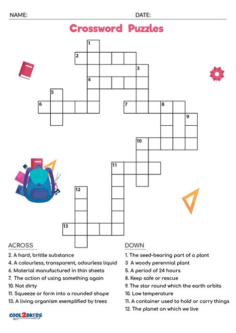 Printable Crossword Puzzles For Kids Activity Pages For Children