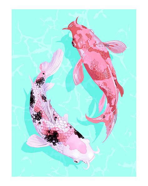 Two Japanese Koi Fish Swimming Painting By Artistic Rifki Fine Art