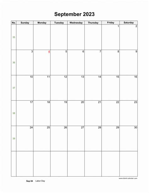 Download September 2023 Blank Calendar With Us Holidays Vertical
