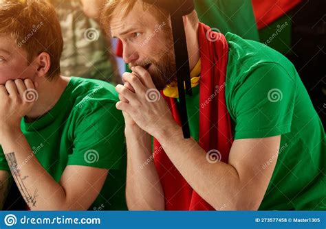 Tense Game Moment Sport Fans Emotionally Watching Portugal Football