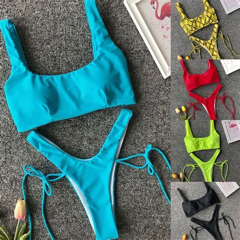 Seksi kadın mayo yastıklı Push up bandaj Bikini seti leopar baskı Lace
