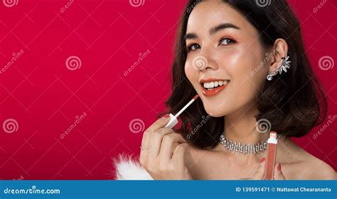Asian Tanned Skin Woman With Strong Color Red Lips Stock Image Image Of Lips Luxury 139591471