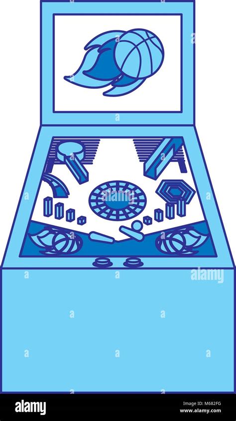 Retro Arcade Screen Pinball Game Machine Vector Illustration Blue
