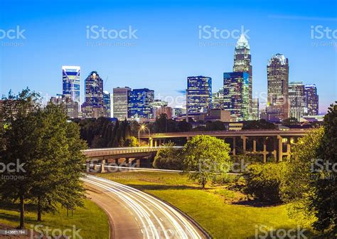 Downtown Charlotte North Carolina At Night Stock Photo Download Image