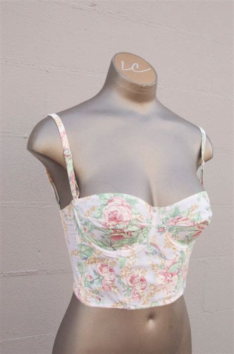 1980s Floral Bustier 80s Cropped Top Size Small Vintage Bra Etsy Vintage Bra Floral Bustier