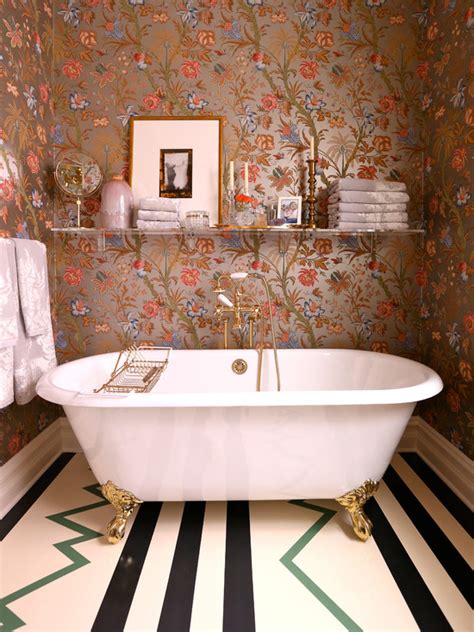Floral Metallic Wallpaper Eclectic Bathroom Summer Thornton Design