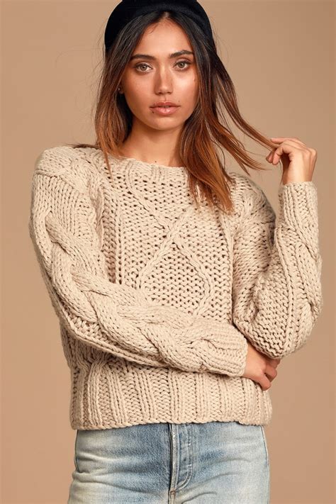 Cable Knit Sweater Beige Knit Sweater Knit Chunky Sweater Lulus