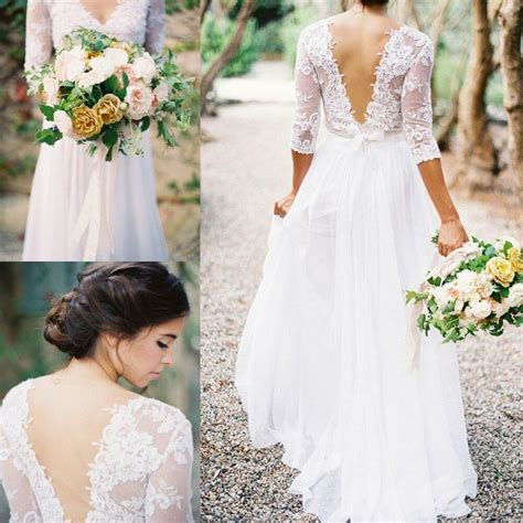 Our collection of country style wedding dress feature great diversity in design and style. 2016 Lace Wedding Dresses Elegant Country 3/4 Sleeves V ...