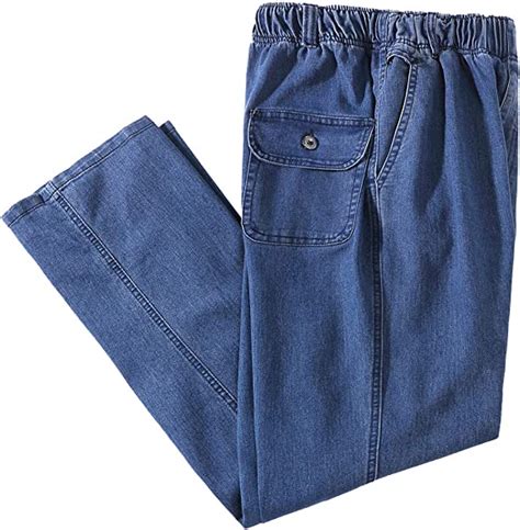 Idealsanxun Mens Elastic Waist Loose Fit Denim Pants Casual Solid Jeans Trouser At Amazon Mens