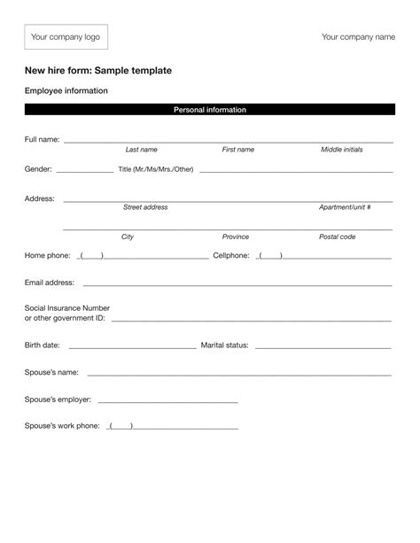 Free Printable New Employee Forms Hot Sex Picture