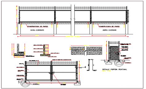 Perimeter Fence Of Garden Elevation Section And Construction Details