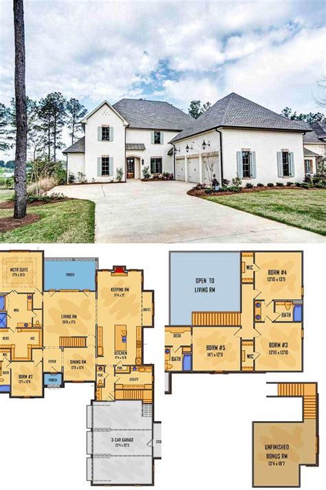 Two Story 5 Bedroom Southern Home Floor Plan French Country House