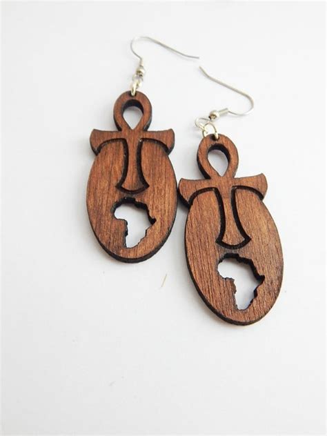 Natural Wood Earrings Africa Earrings Ankh Afro Disco Earrings