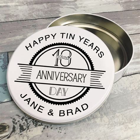 Personalised Tenth Anniversary T Metal Box Celebrating Tin Years 10th Anniversary Metal
